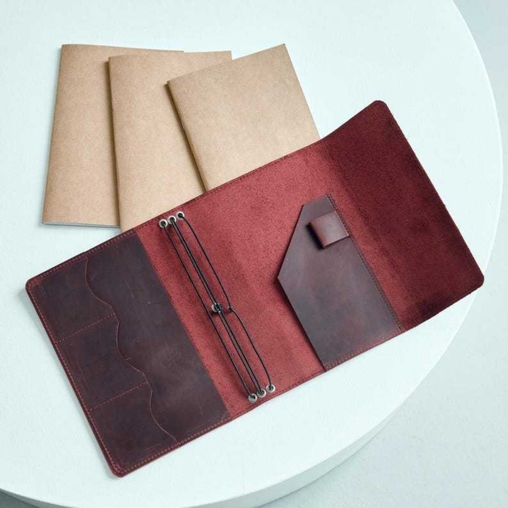 Vintage Leather Journal Notebook - دفتر ملاحظات جلدي قابل لإعادة التعبئة،