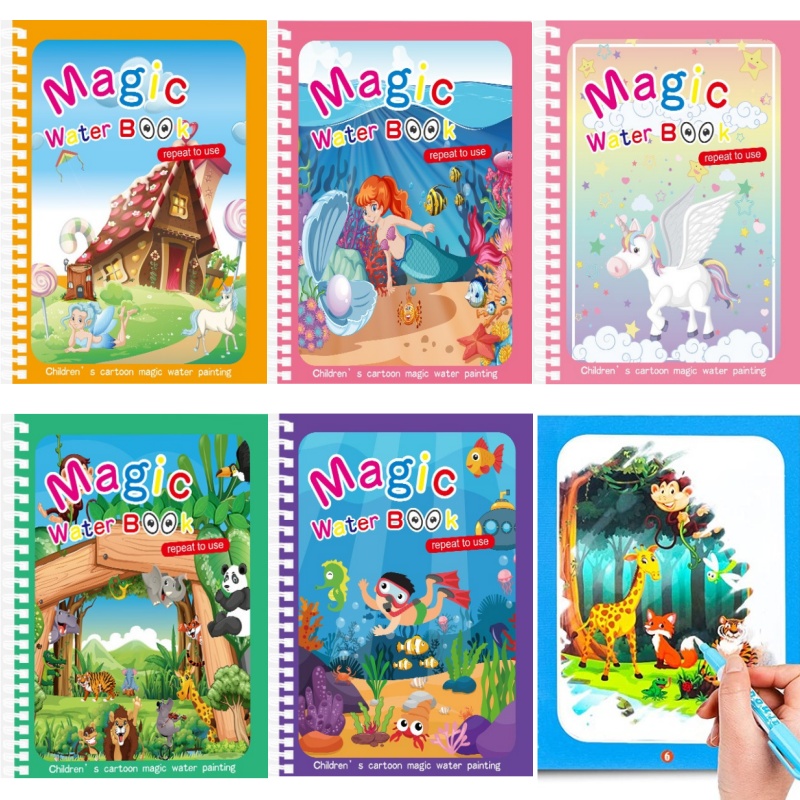 Reusable Water Magic Coloring Book - كتاب رسم مائي سحري للأطفال، كتاب