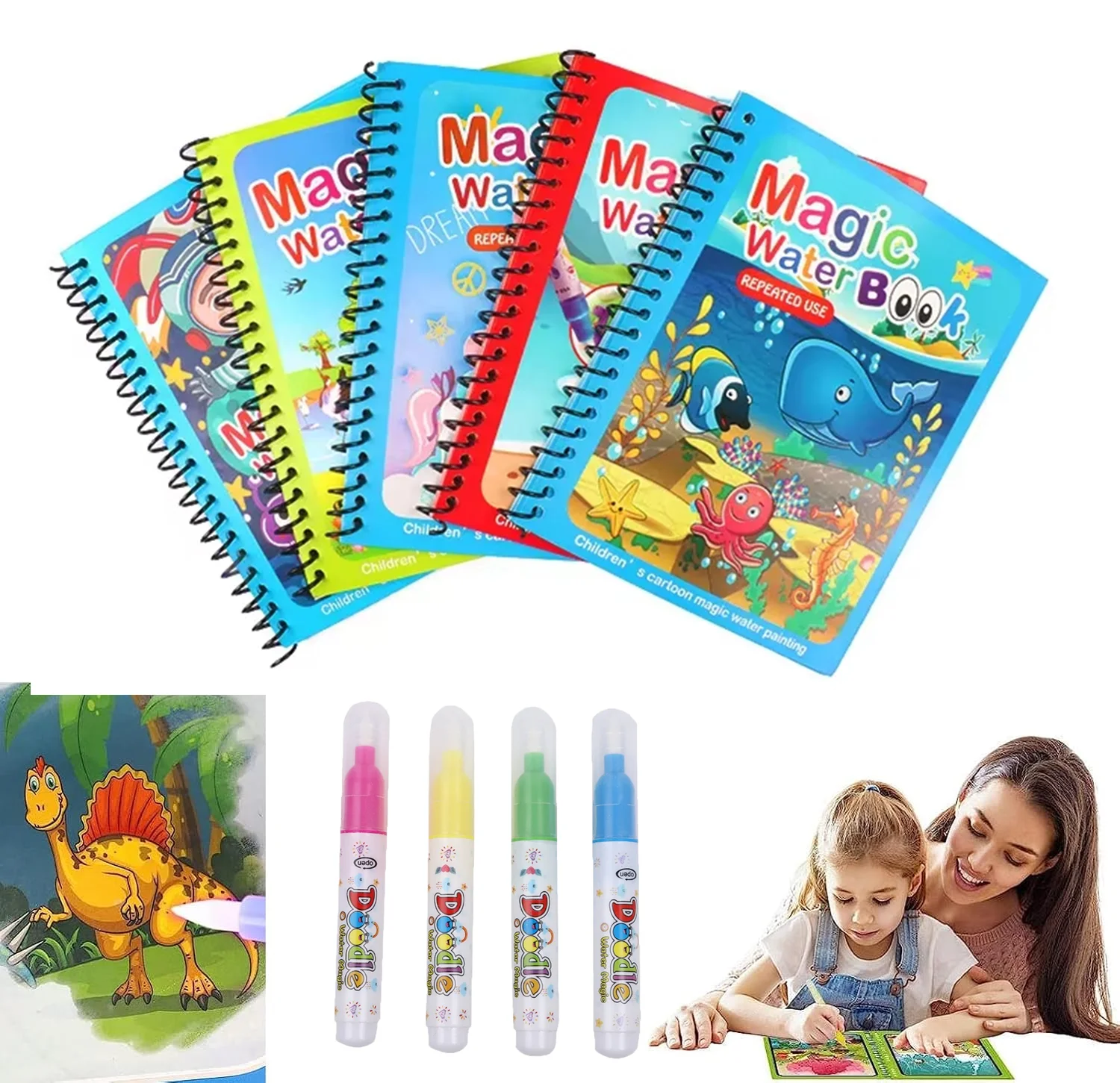 Reusable Water Magic Coloring Book - 1 قطعة كتاب سحري للرسم بالألوان