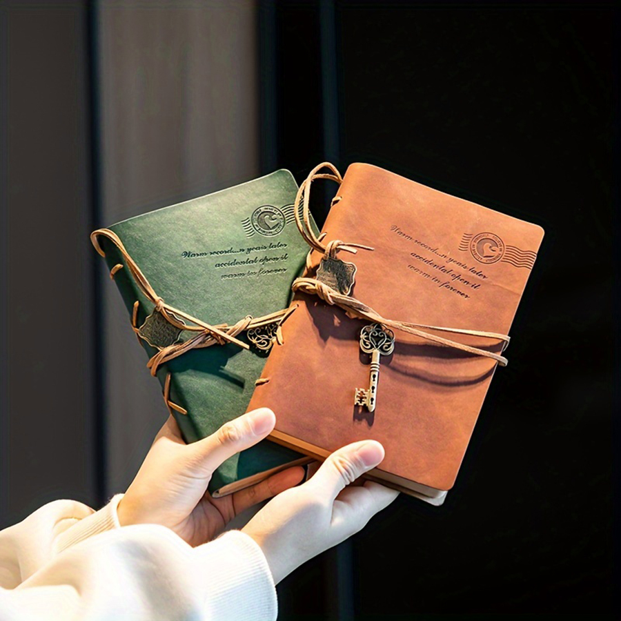 دفتر عتيق مع حزام وقلادة، صفحا - مراجعة Vintage Leather Journal Notebook وسعره