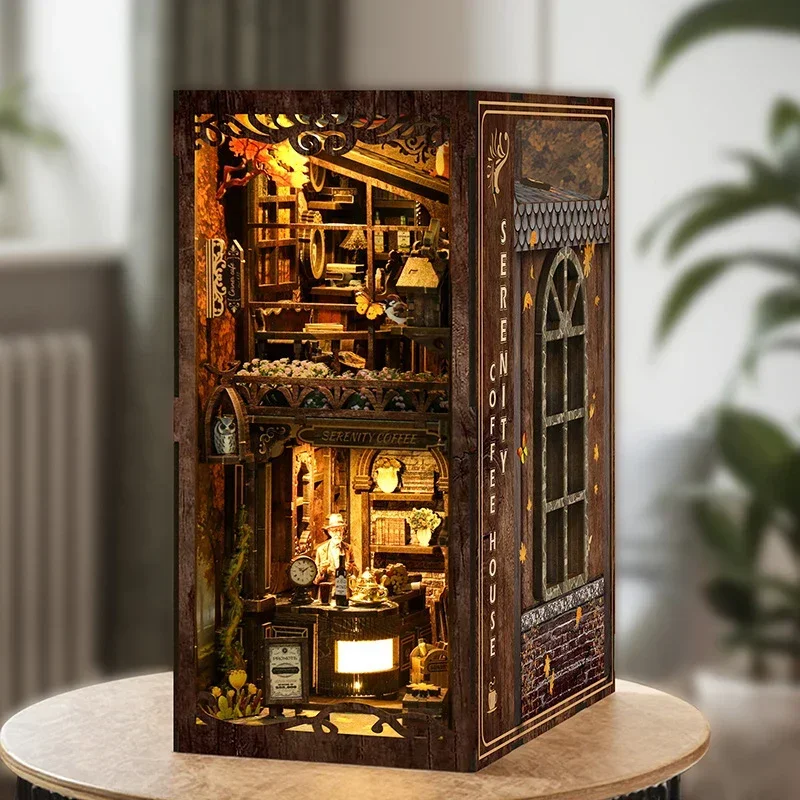 رف كتب سيرينيتي كوفي هاوس للدي - مراجعة Diy Wooden Book Nook Kit Shelf Insert وسعره