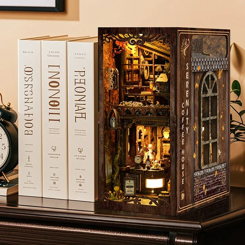 رف كتب سيرينيتي كوفي هاوس للدي - مراجعة Diy Wooden Book Nook Kit Shelf Insert وسعره